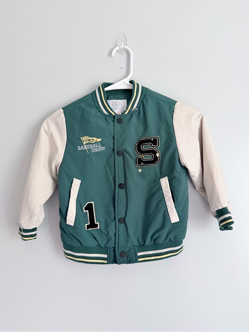 Zara Kids Green Varsity Baseball Bomber Jacket Size 3-4Y / 104